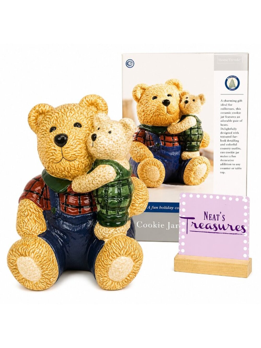 Home Trends Homespun Holiday Coll BEAR Anthropomorphic Ceramic Cookie Jar NEW